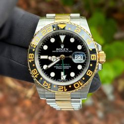 Rolex GMT-Master II Black Ceramic Bezel 40mm 116713LN Stainless Steel 18k yellow gold Oyster Bracelet Black Dial Watch Box Tag Booklet Appraisal