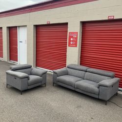 Gray Sofa Couch Recliner Set 