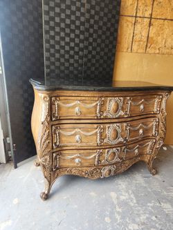 French Style Bombe Chest with Marble Top 3 Drawers