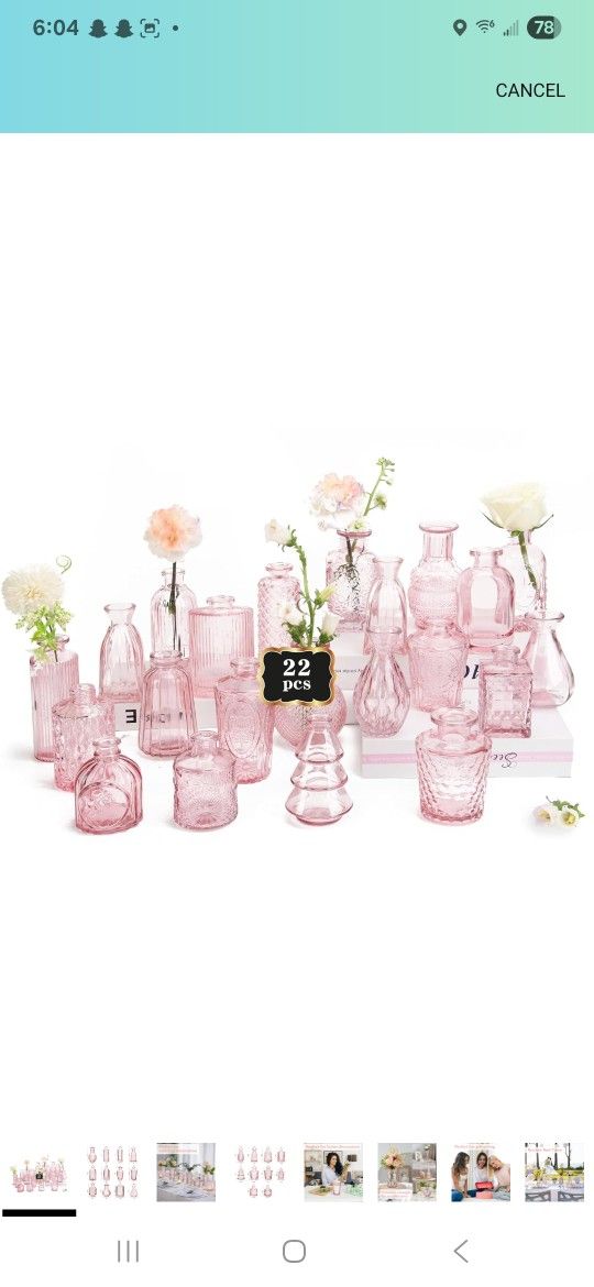Pink Flower Vase in Bulk 22 Glass Bud Vases Vintage Small Vases for Centerpiece Table Wedding Decorations Home Decor Party (Pink)