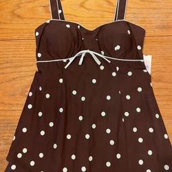 New Dark Brown & Light Blue Polkadots Sundress size 8