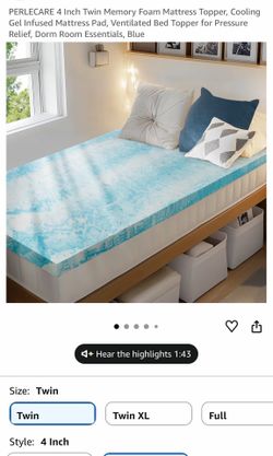 Topper mattress size twin 4 in $60