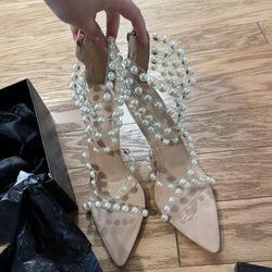 Nude Beige Pearl Heels