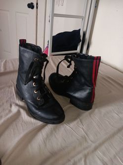 Black Lace-Up Combat Boots with Side Stripe