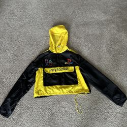 Playstation windbreaker hoodie black yellow Large JACKET pullover  game