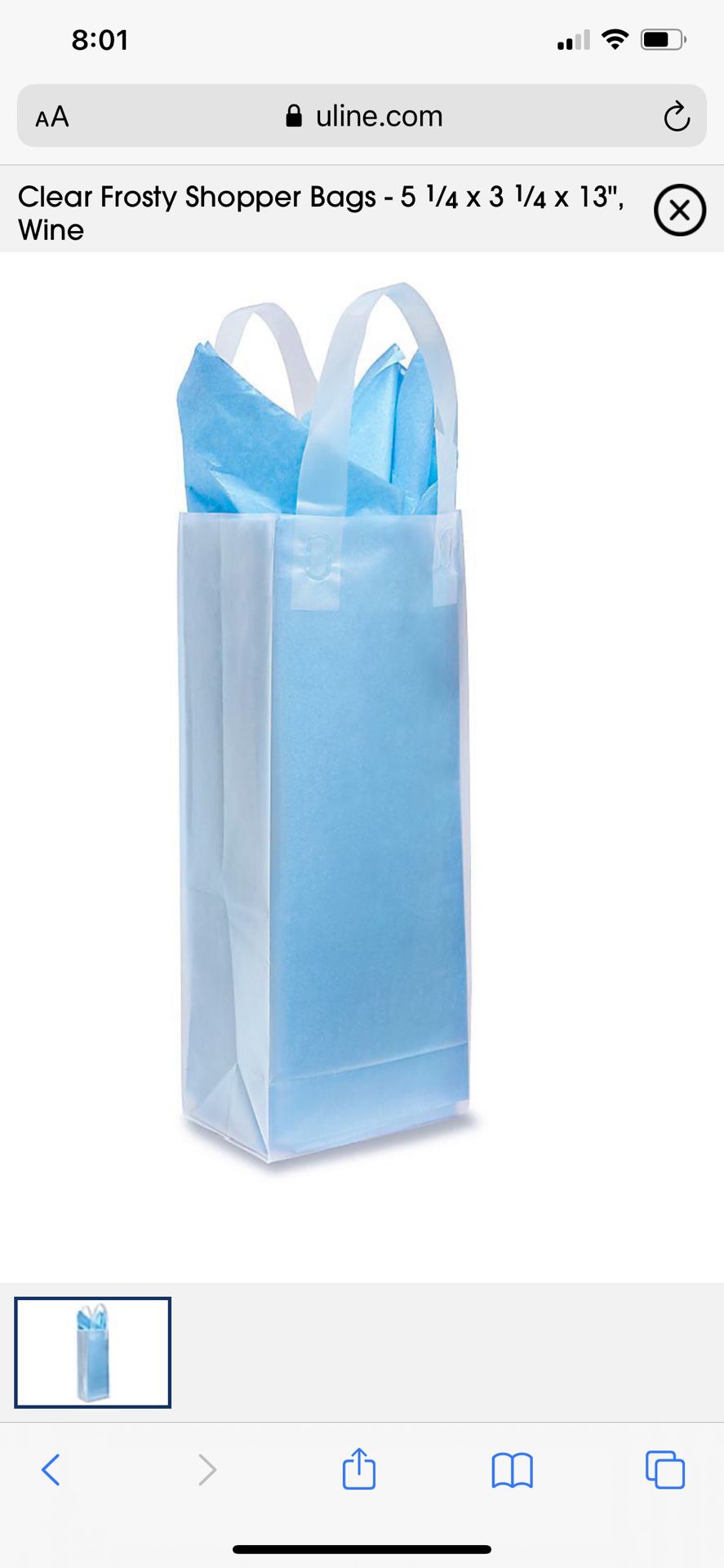 10pack CLEAR FROSTY SHOPPER BAGS - 5 1/4 X 3 1/4 X 13", WINE