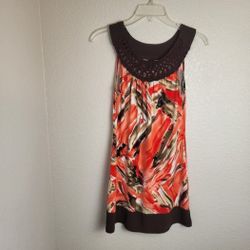 Wrapper Orange/Brown Sleeveless Dress with Cutout Neckline Women's Size XSmall