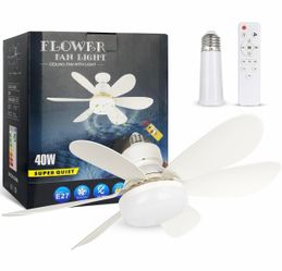 Socket Fan Light, 20.5IN Light Bulb Fan with Remote Dimmable