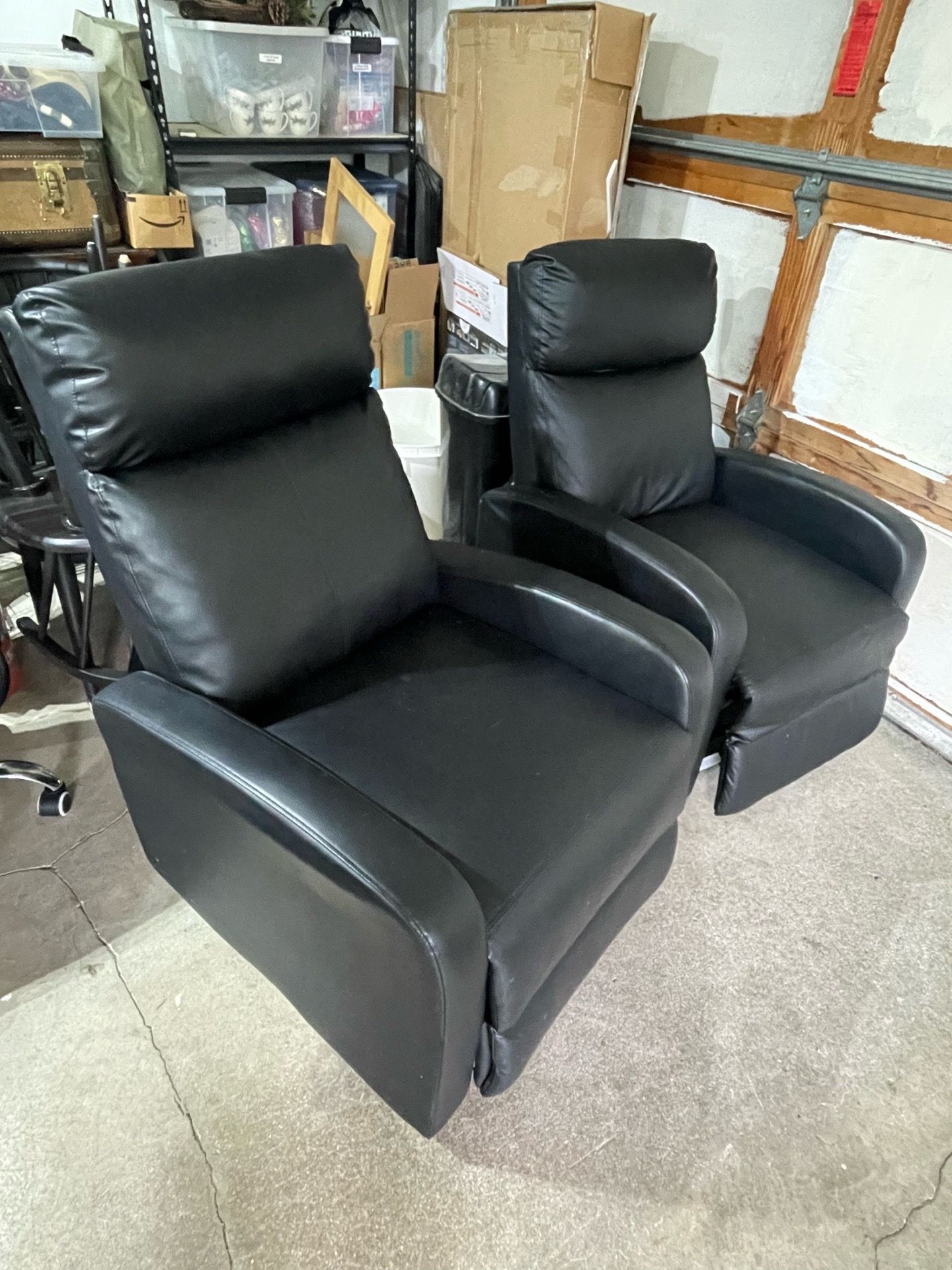2 Black Faux Leather Recliners