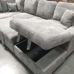 LARGE 120” Sectional Sofa With Pull Out Bed Storage Chaise Couch Sofabed U Shape