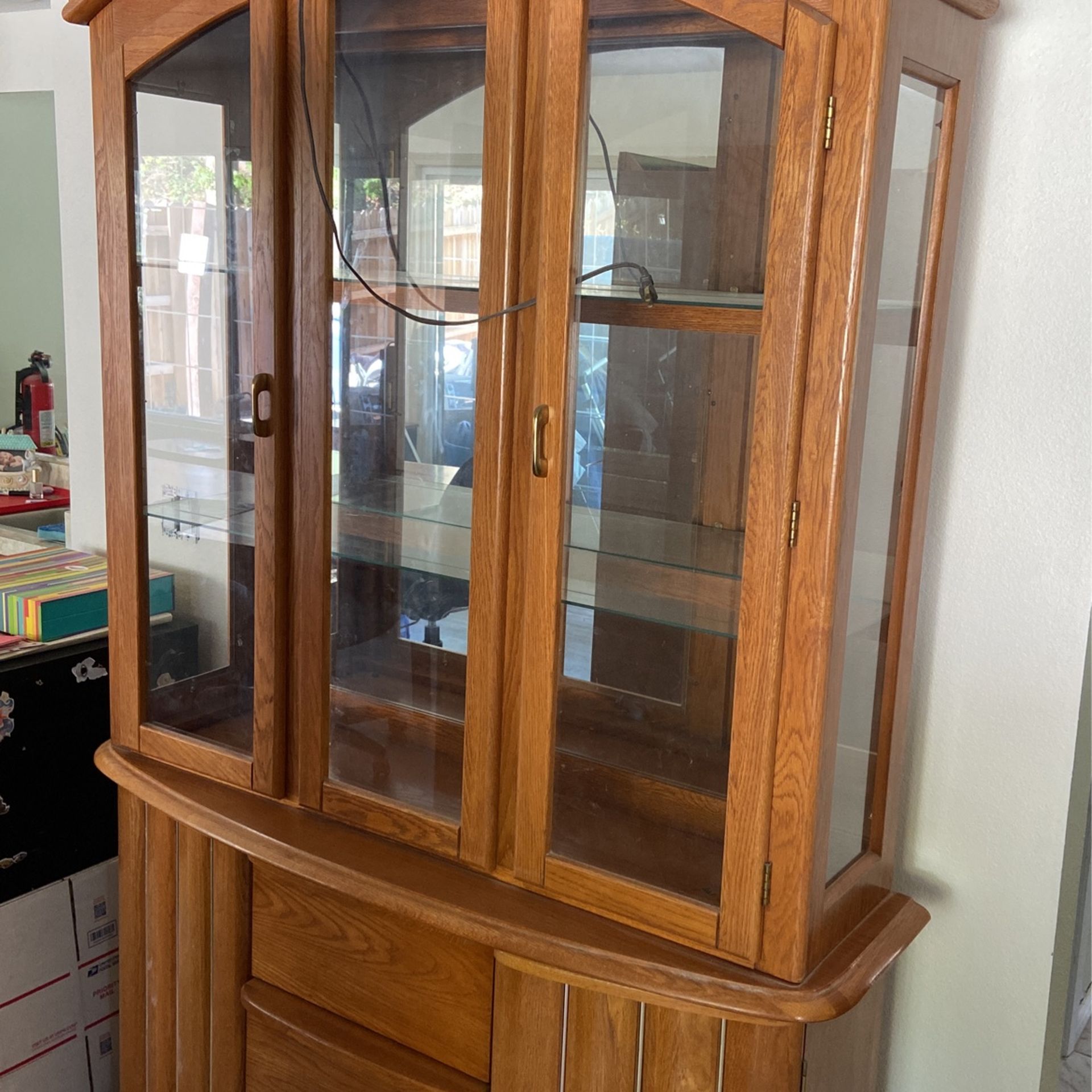 Oak China Cabinet With Lights
