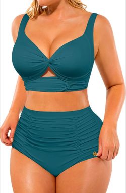 SHAPELLX High Waisted Bikini Sets for Women Two Piece Tummy Control Swimsuits Ruched Bathing Suit Twist Front Push Up Bikini