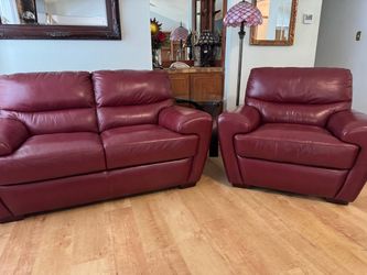Red Leather Loveseat and Chair Set