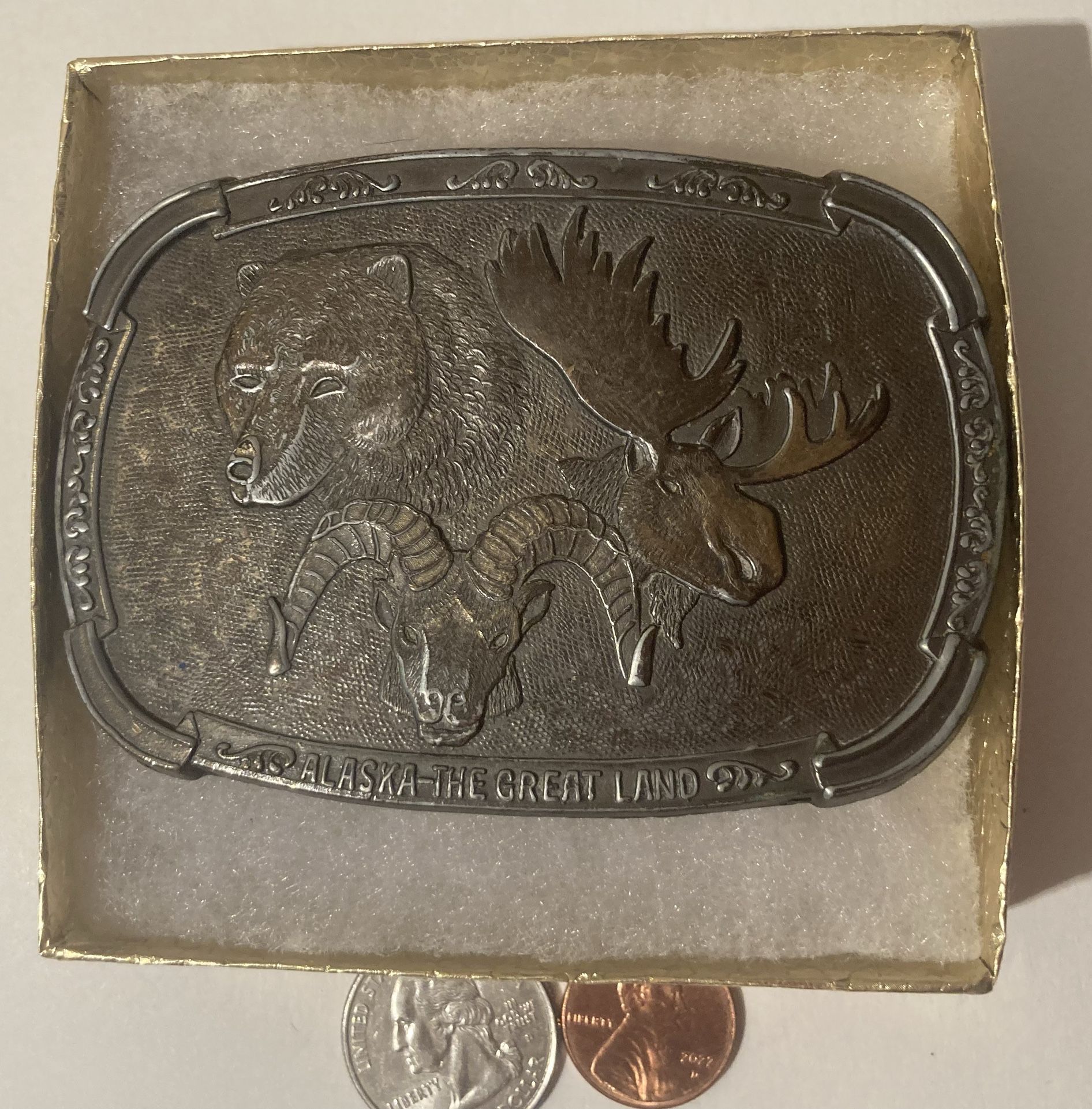 Vintage Belt Buckle Alaska Moose Bear