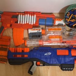 Used Nerf Guns with Bullets and Accessories 