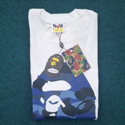 A Bathing Ape BAPE Ape Head Blue Camo Graphic Print Crew Neck T-Shirt L