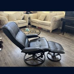 Leather Chair And Foot Rest 