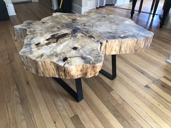live edge coffee table with metal black legs