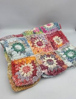 Handmade Multicolor Crochet Granny Floral  Squares Table Runner Cottagecore