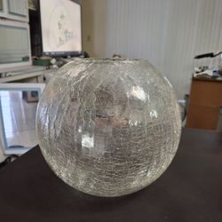 Exquisite Clear Crackle Glass Rose Bowl Vase, Large Weighs 6LB 2OZ, 10"H X 10"W Market Value $125