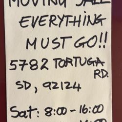 Moving Sale - 5782 Tortugar Rd 92124