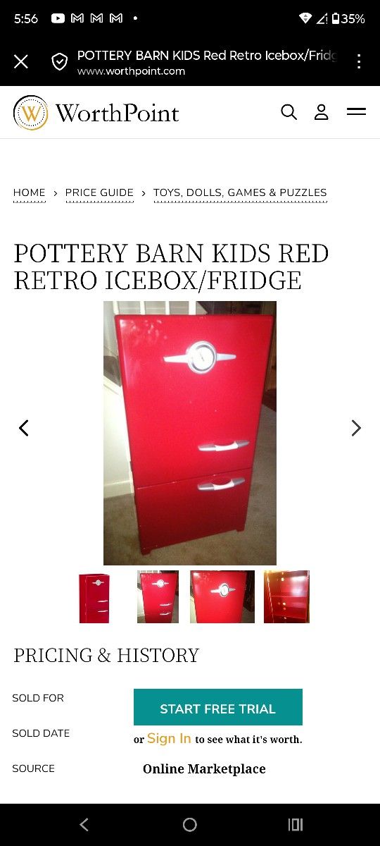 pottery barn vintage fridge for kids 4 sale $125 obo