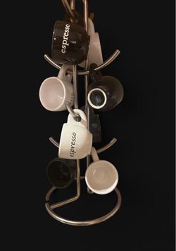 Silver espresso mug rack with 8 mugs #espresso #coffee