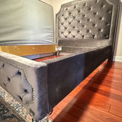 Beautiful Italian Velvet Bed-frame With Box Spring 
