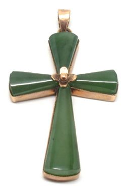 Ladies Jade/14K Gold Cross Pendant