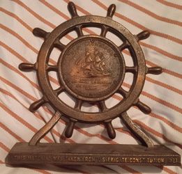 1927 USS Constitution Ship Wheel Bookends