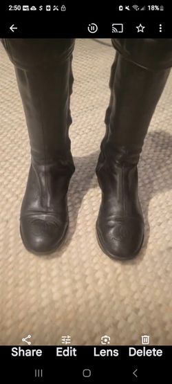 Chanel Vintage Black Leather CC Logo Chocolate Bar Quilted Knee High Boots