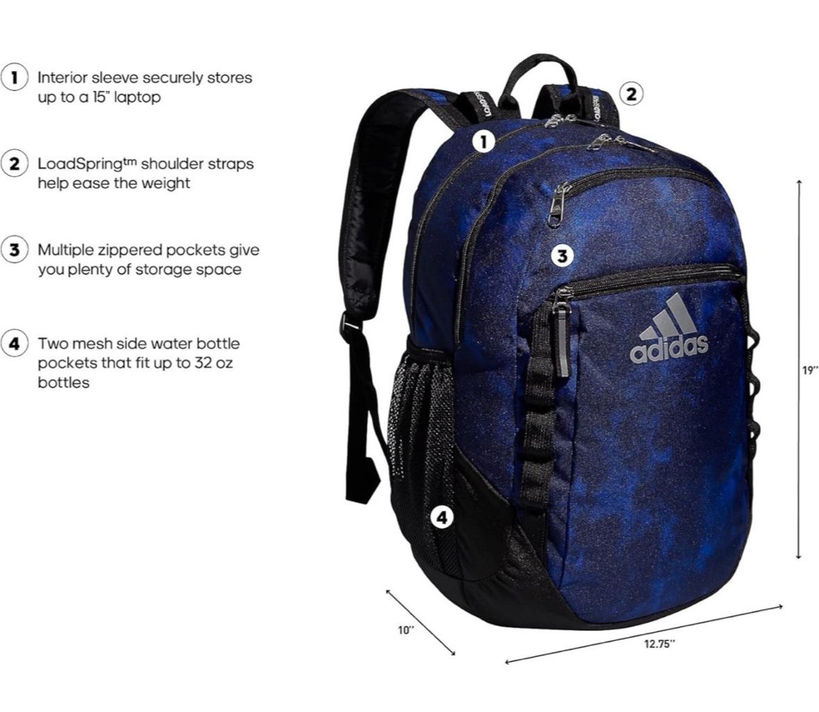 Adidas Excel 6 Backpack 19” Full Size Blue Stone Wash Team Royal Bag