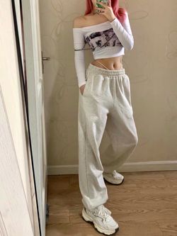 Light Gray Wide-Leg Sweatpants