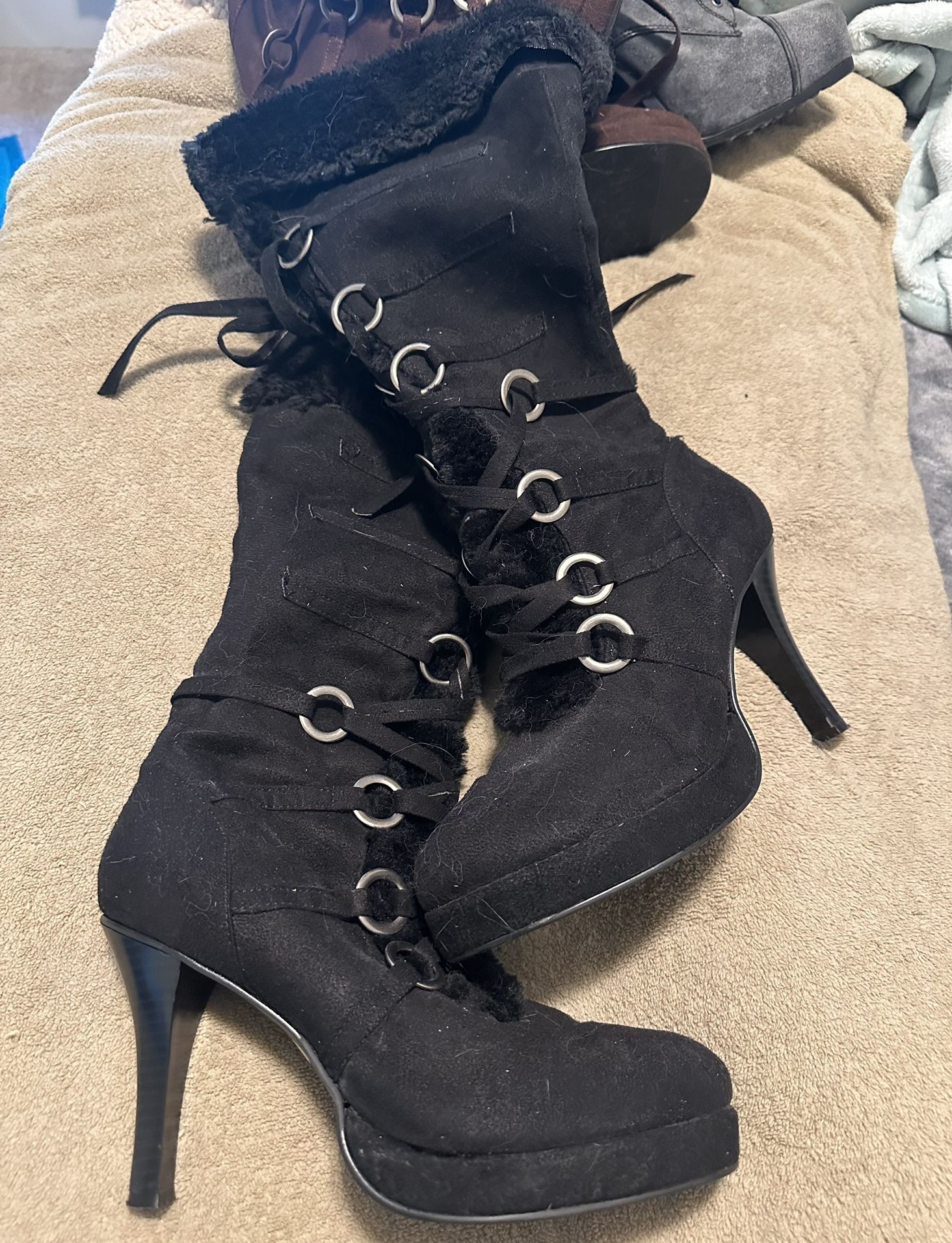Funtasma Hunter faux fur boots, size 11, black