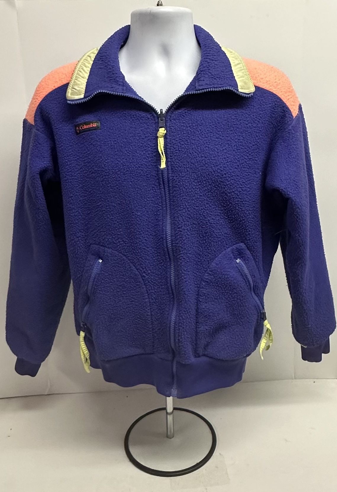 Vintage 80s 90s Neon COLUMBIA Fleece Jacket Radial Sleeve Men's Medium Made USA