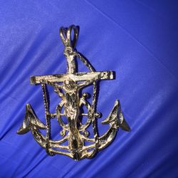 14k Gold crucifix Mariner anchor Pendant