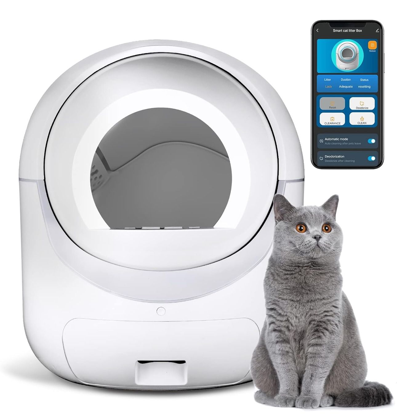 Self Cleaning Cat Litter Box, Automatic Cat Litter Box with APP Control Odor Removal Safety Protection for Multiple Cats