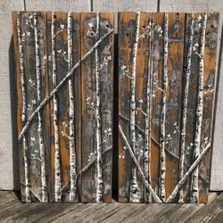 2-PIECE HAND-PAINTED BIRCH TREE PAINTING ON WOOD