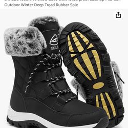 EARLDE Women's Snow Boot With Waterproof Lace Up Mid-Calf Outdoor Winter Deep Tread Rubber Sole