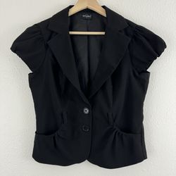 TEMPTED Vintage Y2K Jane Margolis Vibes Black Short Sleeve Grunge Blazer Blouse