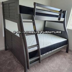 Twin/Full Antique Gray Hoover Collection Bunk bed w. Orthopedic Mattresses Included 