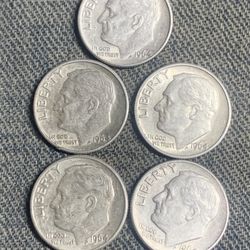 RARE VARIETY! Lot of 5 - 1964 Roosevelt Dimes (90% Silver) — Includes Key FULL BANDS (FB) Coin!