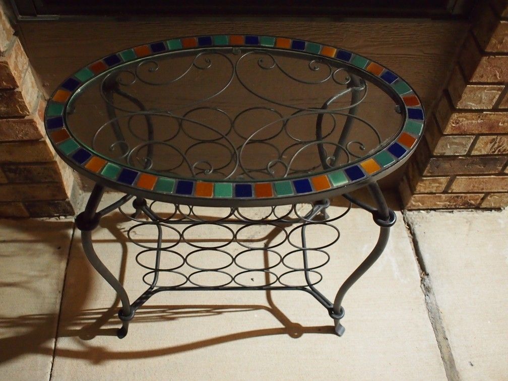 Wrought Iron / Tile Glass Top Coffee Table and Wine Rack