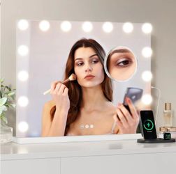 NEW! Vanity Mirror with Lights, Tabletop Lighted 15 Dimmable LED Bulbs, Makeup Mirror, 23” x 18”