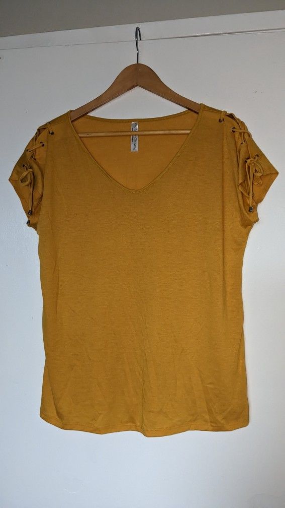 Lace Up Shoulder T-shirt Blouse Tunic Soft Short Sleeve V-neck