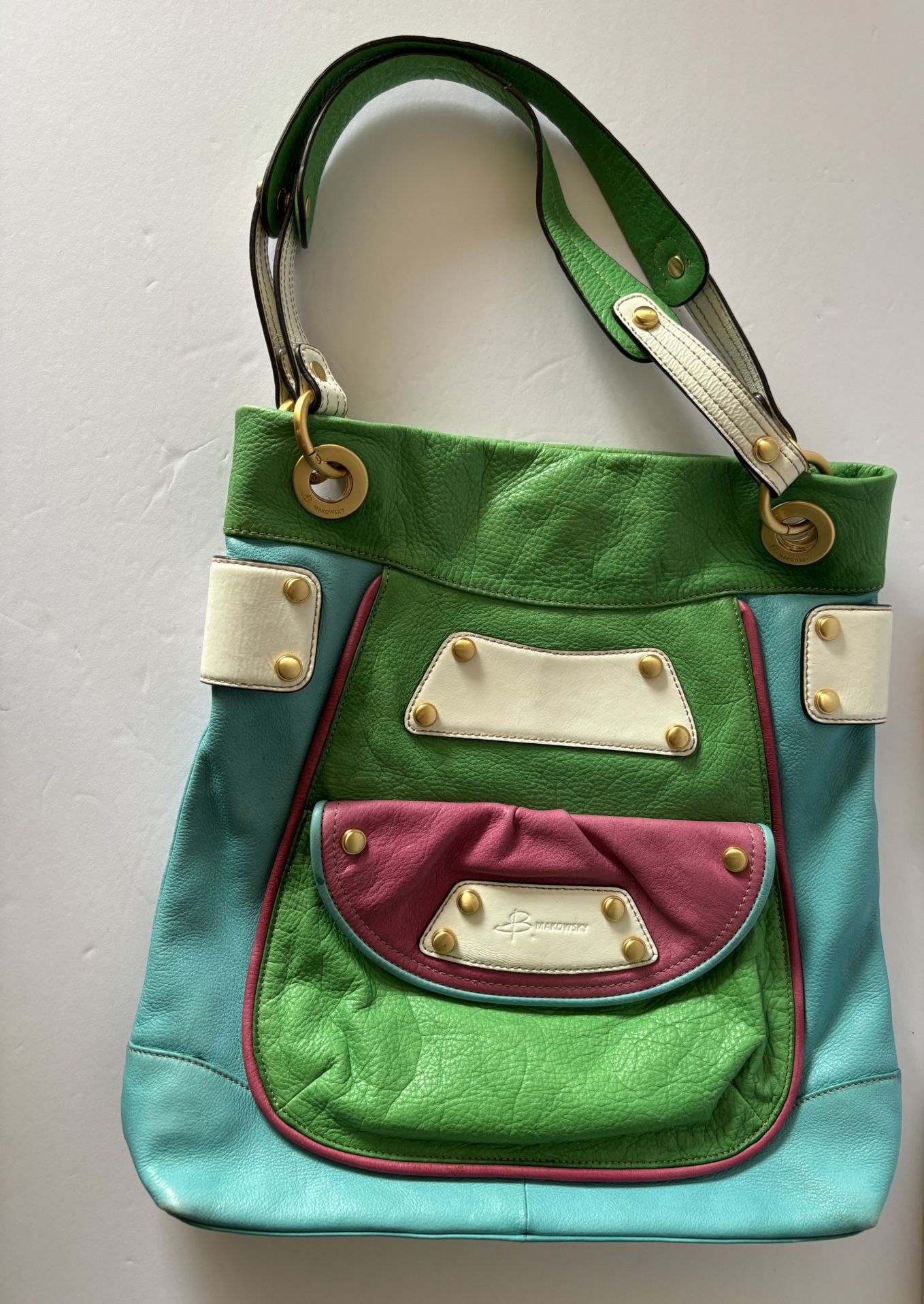 B Makowsky Colorblock Leather Handbag