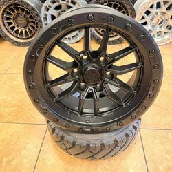 18" OLYMPUS LOCK Matte Black Ring 6x139.7 All 4 Wheels