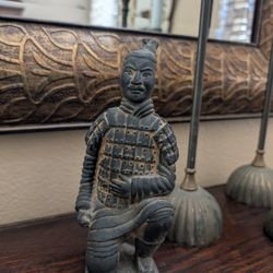 Vintage chinese terracotta clay pottery samurai warrior statue figure Asian