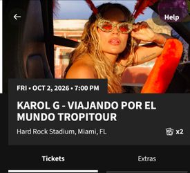 Karol G Viajando Por El Mundo Tropitour Tickets x2