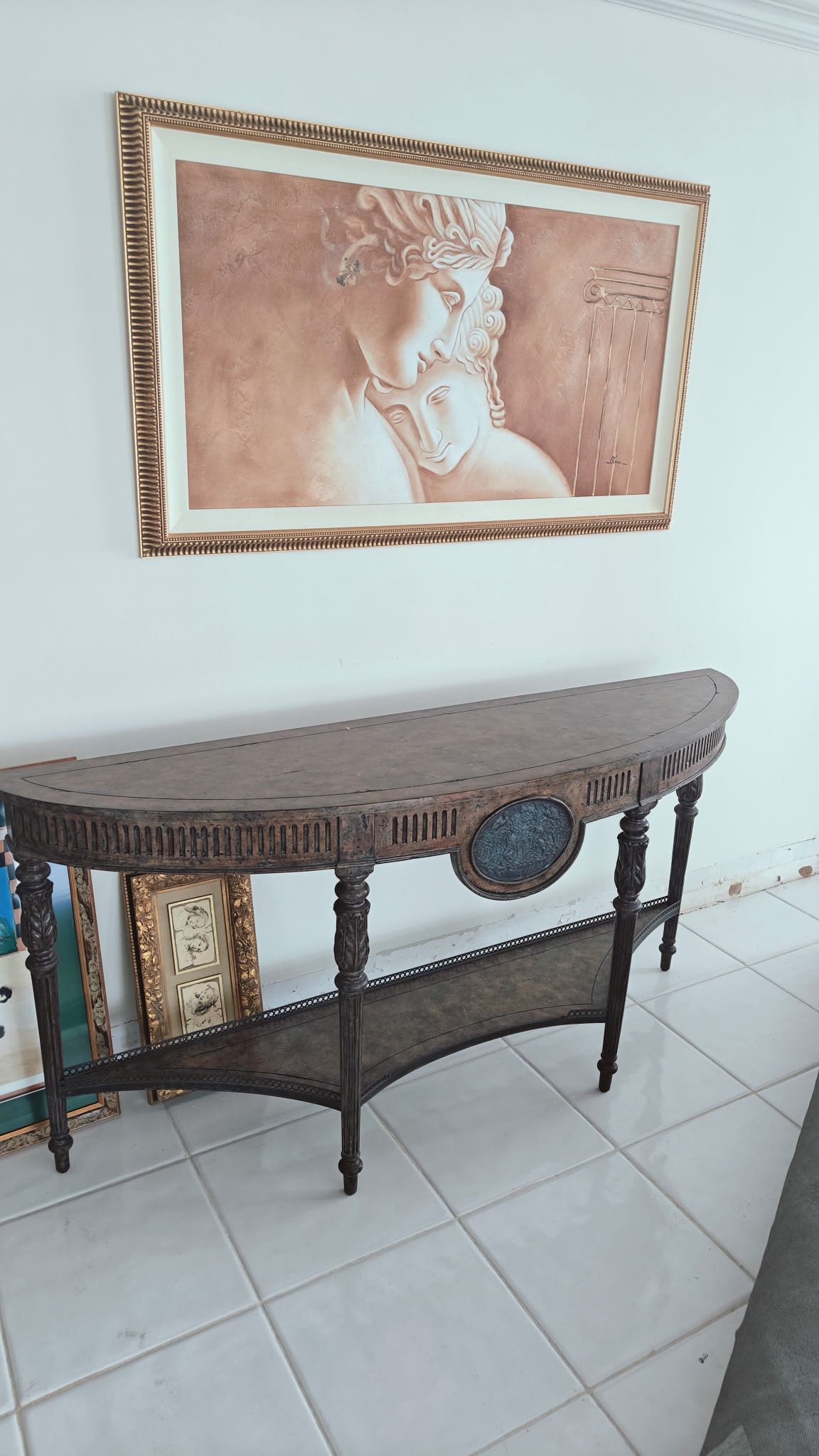 Neoclassical-style demilune console table
